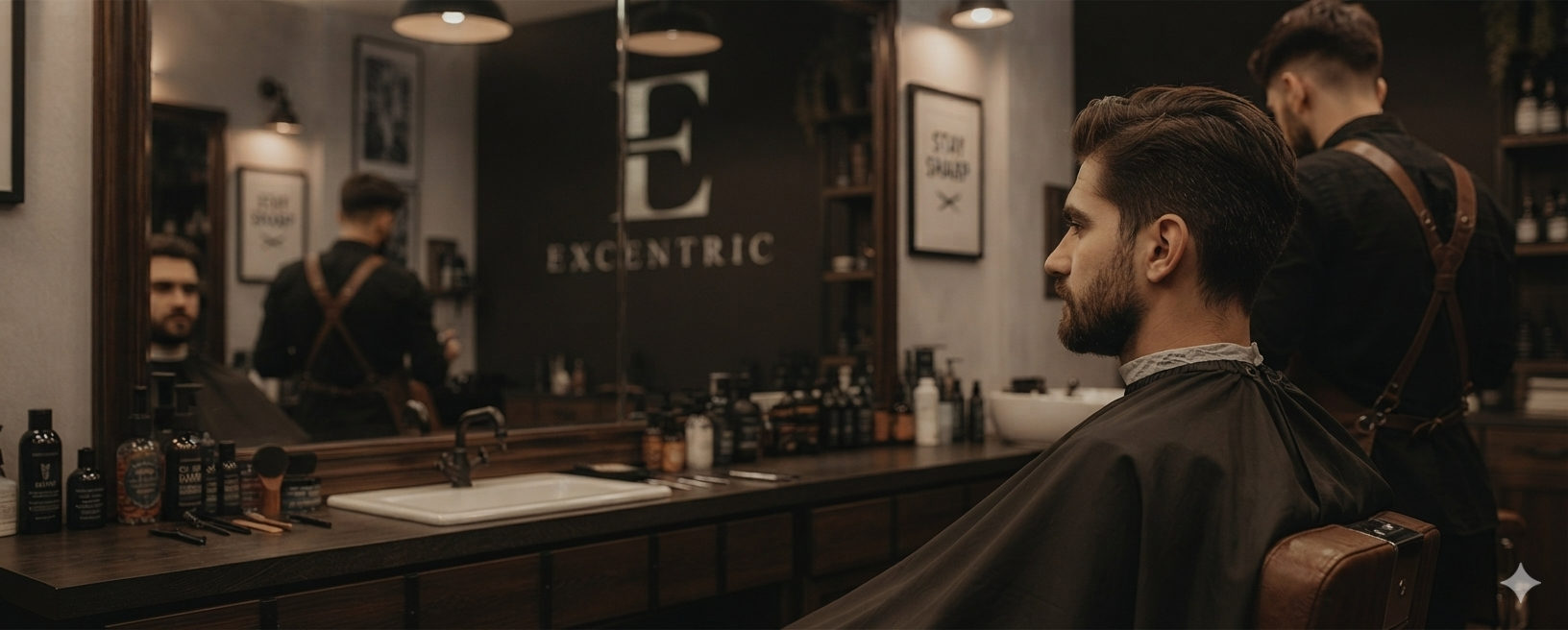 Cliente contemplando el resultado de su corte frente al espejo
